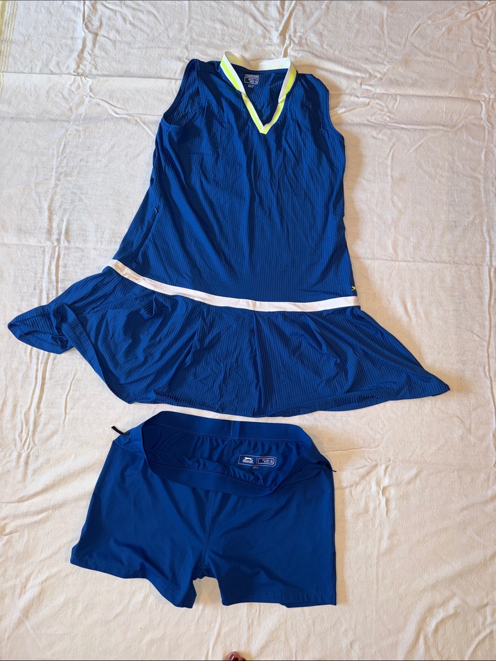 Slazenger Royal Blue Tennis Dress with Lime and White Trim